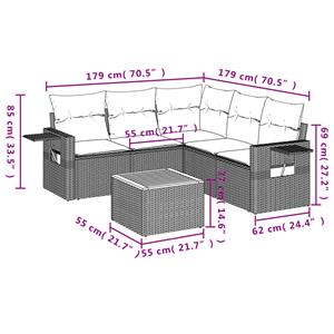 vidaXL 6-delige Loungeset met kussens poly rattan zwart