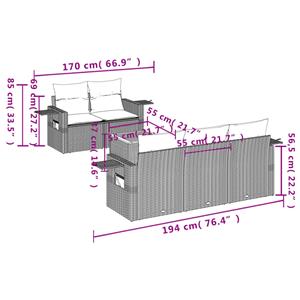 vidaXL 6-delige Loungeset met kussens poly rattan zwart