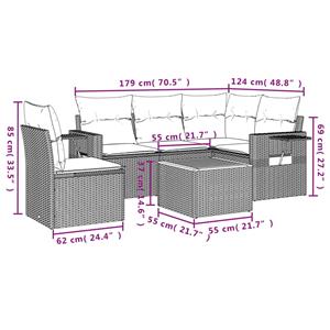 vidaXL 6-delige Loungeset met kussens poly rattan gemengd beige