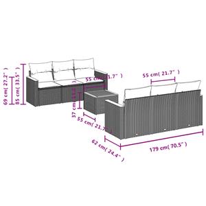 vidaXL 7-delige Loungeset met kussens poly rattan zwart