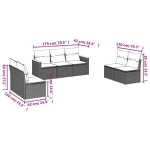 vidaXL 7-delige Loungeset met kussens poly rattan beige