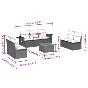 vidaXL 8-delige Loungeset met kussens poly rattan zwart