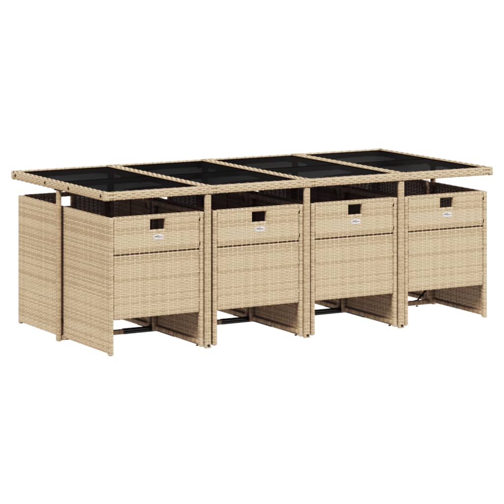 vidaXL 9-delige Tuinset met kussens poly rattan gemengd beige