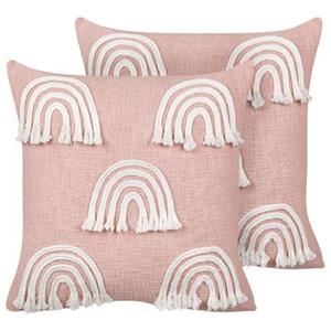 Beliani  LEEA - Sierkussen set van 2 - Roze - 45 x 45 cm - Katoen