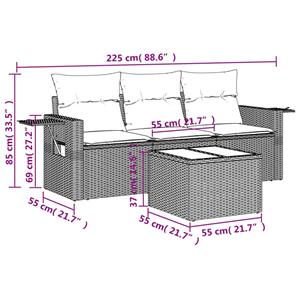 vidaXL 4-delige Loungeset met kussens poly rattan beige