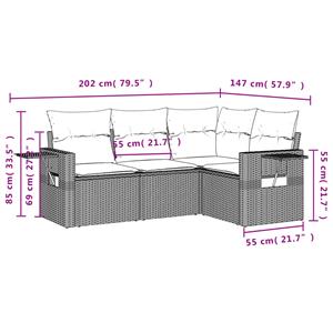 vidaXL 4-delige Loungeset met kussens poly rattan grijs