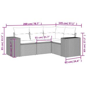 vidaXL 4-delige Loungeset met kussens poly rattan zwart