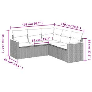 vidaXL 5-delige Loungeset met kussens poly rattan zwart