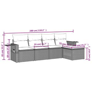 vidaXL 5-delige Loungeset met kussens poly rattan zwart