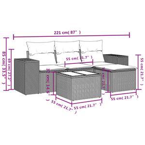 vidaXL 5-delige Loungeset met kussens poly rattan beige