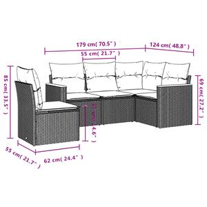 vidaXL 5-delige Loungeset met kussens poly rattan beige