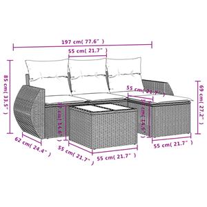 vidaXL 5-delige Loungeset met kussens poly rattan grijs