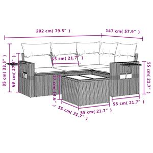 vidaXL 5-delige Loungeset met kussens poly rattan zwart