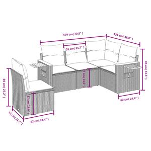 vidaXL 5-delige Loungeset met kussens poly rattan zwart