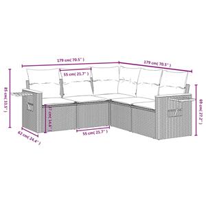 vidaXL 5-delige Loungeset met kussens poly rattan zwart