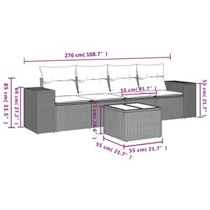 vidaXL 5-delige Loungeset met kussens poly rattan zwart