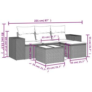 vidaXL 5-delige Loungeset met kussens poly rattan grijs