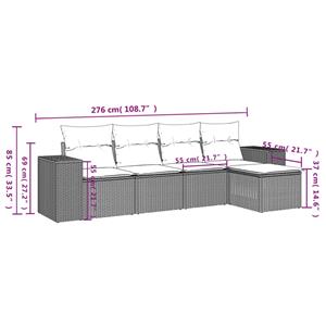 vidaXL 5-delige Loungeset met kussens poly rattan zwart