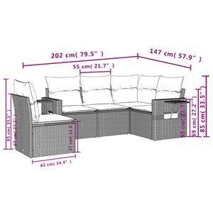 vidaXL 5-delige Loungeset met kussens poly rattan beige