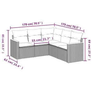 vidaXL 5-delige Loungeset met kussens poly rattan beige