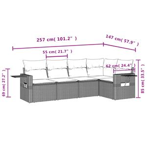 vidaXL 5-delige Loungeset met kussens poly rattan grijs