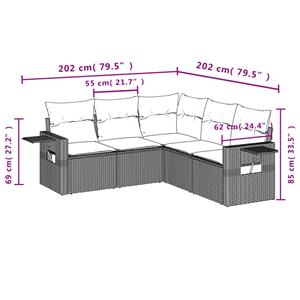 vidaXL 5-delige Loungeset met kussens poly rattan grijs