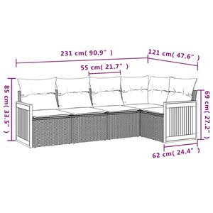 vidaXL 5-delige Loungeset met kussens poly rattan grijs