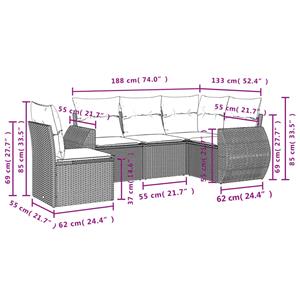 vidaXL 5-delige Loungeset met kussens poly rattan beige