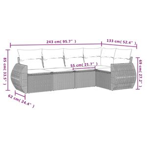 vidaXL 5-delige Loungeset met kussens poly rattan beige