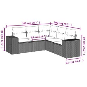 vidaXL 5-delige Loungeset met kussens poly rattan grijs