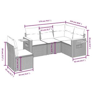 vidaXL 5-delige Loungeset met kussens poly rattan beige