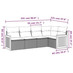 vidaXL 5-delige Loungeset met kussens poly rattan beige