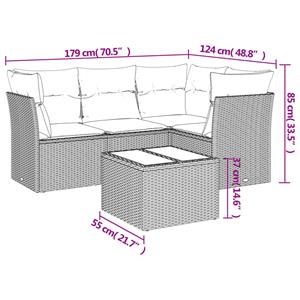 vidaXL 5-delige Loungeset met kussens poly rattan grijs