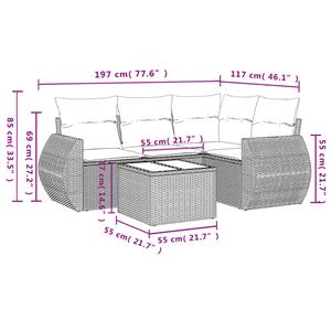 vidaXL 5-delige Loungeset met kussens poly rattan grijs