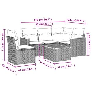 vidaXL 6-delige Loungeset met kussens poly rattan zwart