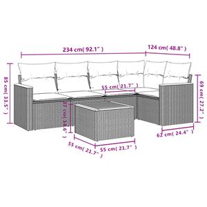 vidaXL 6-delige Loungeset met kussens poly rattan zwart