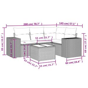 vidaXL 5-delige Loungeset met kussens poly rattan grijs