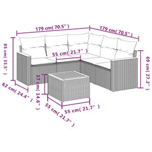 vidaXL 6-delige Loungeset met kussens poly rattan zwart