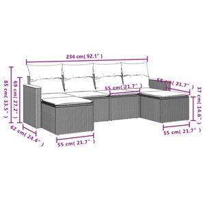 vidaXL 6-delige Loungeset met kussens poly rattan zwart