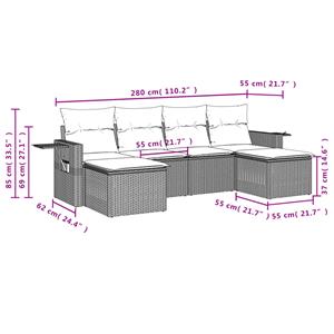 vidaXL 6-delige Loungeset met kussens poly rattan zwart