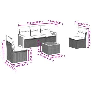 vidaXL 6-delige Loungeset met kussens poly rattan grijs