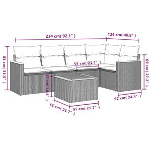 vidaXL 6-delige Loungeset met kussens poly rattan grijs