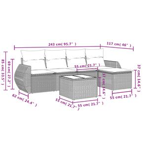 vidaXL 6-delige Loungeset met kussens poly rattan zwart