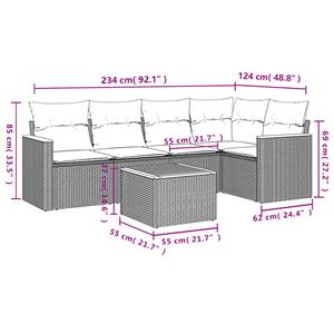 vidaXL 6-delige Loungeset met kussens poly rattan beige