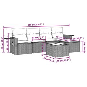 vidaXL 6-delige Loungeset met kussens poly rattan beige