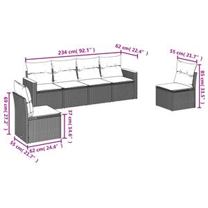 vidaXL 6-delige Loungeset met kussens poly rattan beige