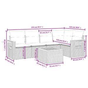 vidaXL 6-delige Loungeset met kussens poly rattan zwart