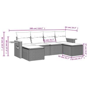 vidaXL 6-delige Loungeset met kussens poly rattan zwart