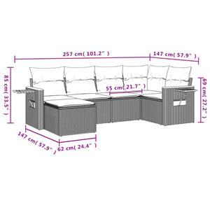 vidaXL 6-delige Loungeset met kussens poly rattan zwart