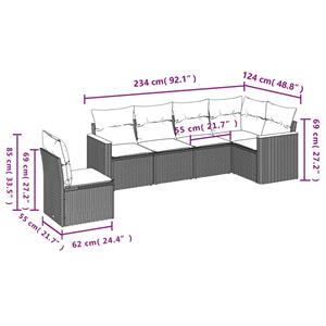 vidaXL 6-delige Loungeset met kussens poly rattan zwart